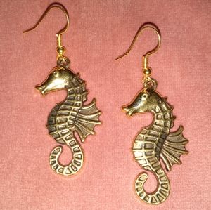 Seahorse Earrings Gold Charm Dangle Golden Seahorses Brass Handmade Sea Horse